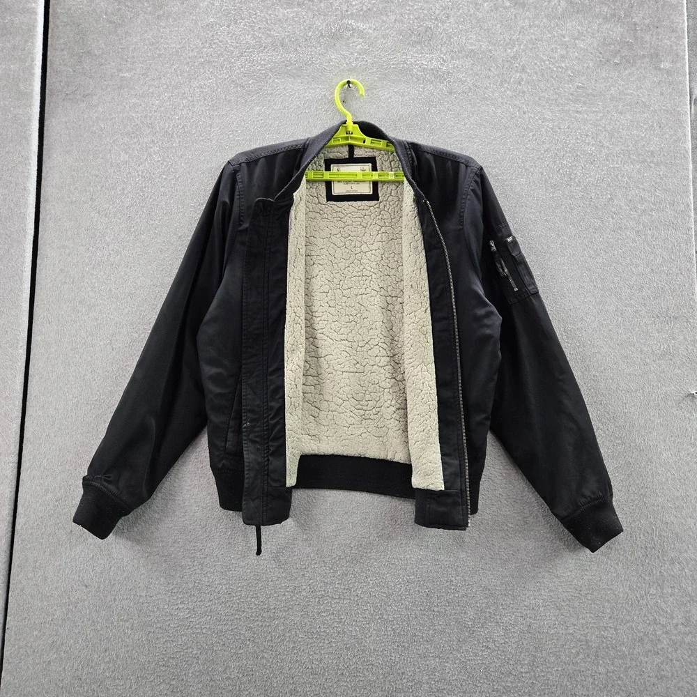 Abercrombie & Fitch Men Jacket L Black Fleece Activewear Bomber Zipper READ